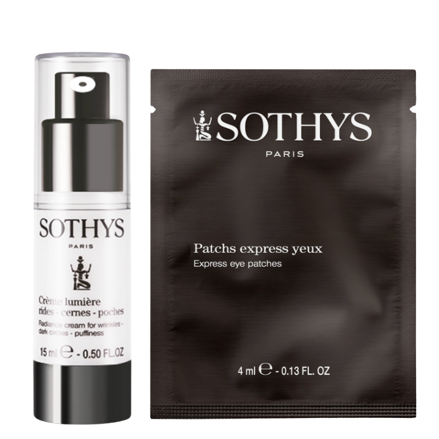 Duo Sothys avec Crème Lumière Rides Cernes Poches 15 ml et sachet de Patchs Express Yeux 4 ml