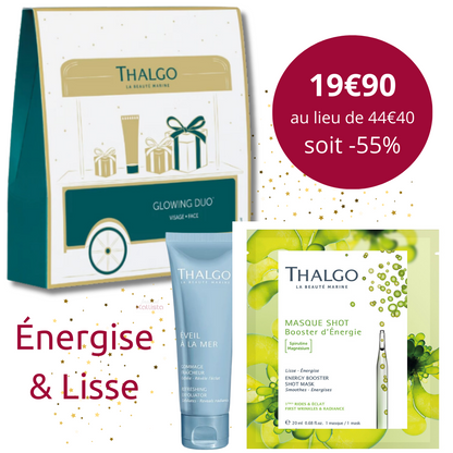 Coffret Thalgo - Glowing Duo - Peaux assoiffées - Masque Tissu Booster d'Énergie et Gommage Fraîcheur