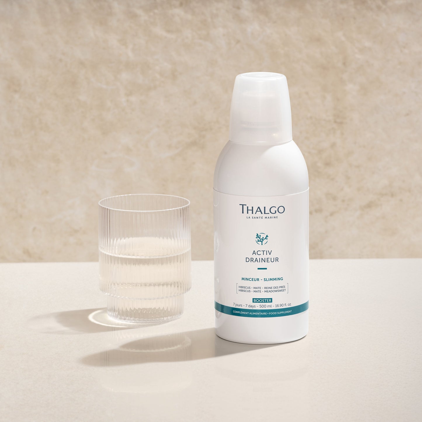 Complément Alimentaire Activ Draineur Thalgo, bouteille de 500ml, cure de 7 jours.