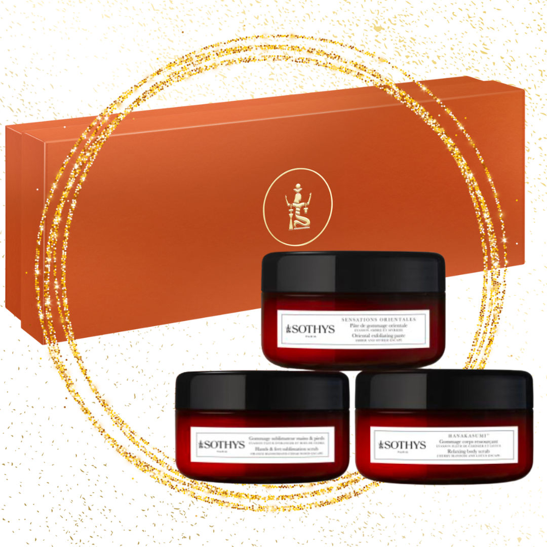 Coffret Corps Sothys - Trio de 3 Gommages 100ml - Senteurs: Ambre & Myrrhe, Fleur de Cerisier & Lotus et Fleur d'Oranger & Bois de Cèdre