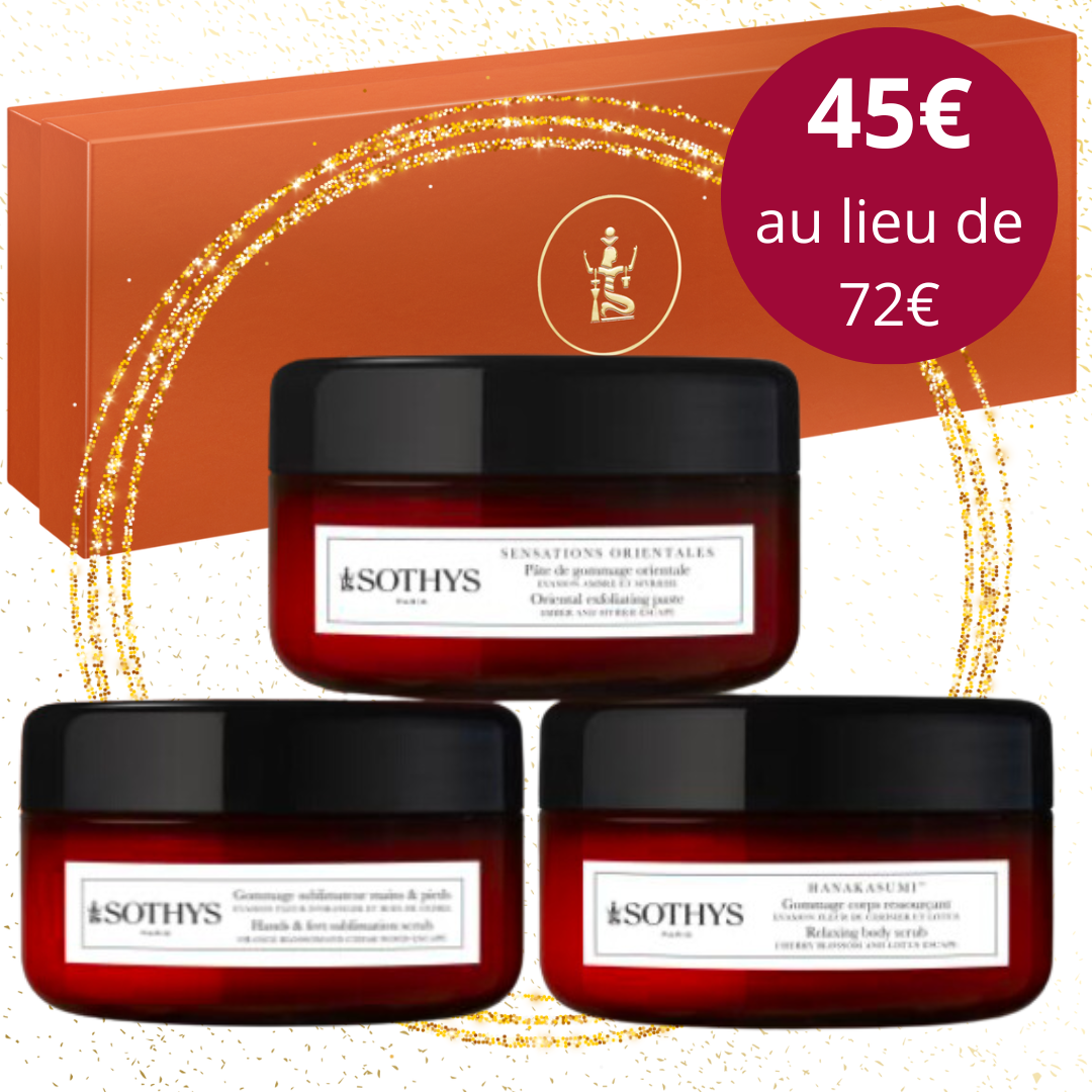 Coffret Corps Sothys - Trio de 3 Gommages 100ml - Senteurs: Ambre & Myrrhe, Fleur de Cerisier & Lotus et Fleur d'Oranger & Bois de Cèdre