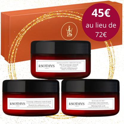 Coffret Corps Sothys - Trio de 3 Gommages 100ml - Senteurs: Ambre & Myrrhe, Fleur de Cerisier & Lotus et Fleur d'Oranger & Bois de Cèdre